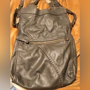 Lucky Brand Abbey Road Fold Over 2Way Carry Crossbody Shoulder Bag Pewter Gray